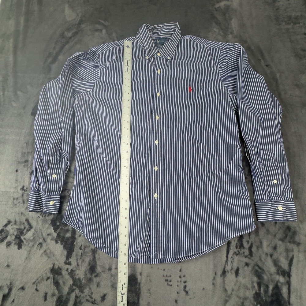 Ralph Lauren Button Down Shirt Mens M Blue White Striped Custom Fit Cotton - Picture 2 of 7